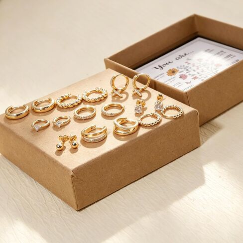 BOMAIL 9 Pairs 14K Gold Plated Huggie Hoop Earrings for Women | Small Stud Earrings Set,Cartilage Earring Stacks,Cute Dainty Jewelry,Lightweight, Gift with Box in Kuwait