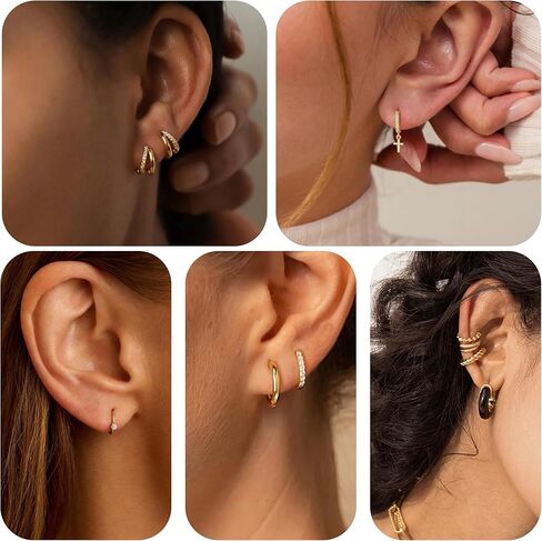 BOMAIL 9 Pairs 14K Gold Plated Huggie Hoop Earrings for Women | Small Stud Earrings Set,Cartilage Earring Stacks,Cute Dainty Jewelry,Lightweight, Gift with Box in Kuwait