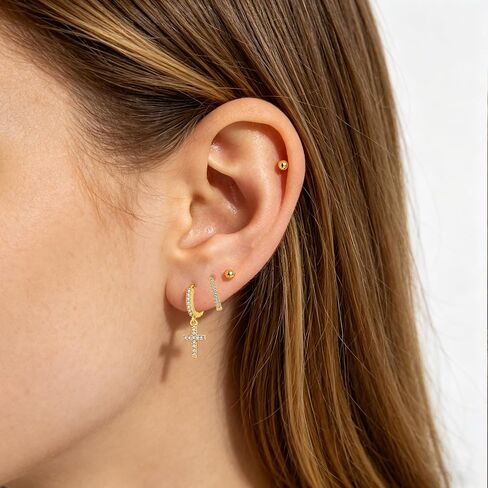 BOMAIL 9 Pairs 14K Gold Plated Huggie Hoop Earrings for Women | Small Stud Earrings Set,Cartilage Earring Stacks,Cute Dainty Jewelry,Lightweight, Gift with Box in Kuwait