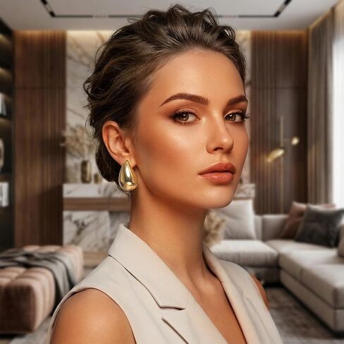10 أزواج من الأقراط الذهبية المكتنزة للنساء هيبوالرجينيك العصرية سميكة مطلية بالذهب بيان هوب طقم من الحلقان مجوهرات خفيفة الوزن in Kuwait