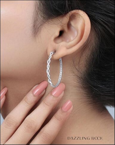 Dazzlingrock Collection 0.18 Carat Round White Diamond Swirl Hoop Earrings for Women in 925 Sterling Silver in Kuwait