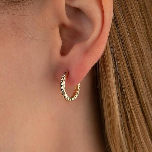 14K Solid Gold Hoop Huggie Earrings for Women,Diamond Cut Tiny Moon Earrings,Hypoallergenic, Gift for Her in Saudi Arabia
