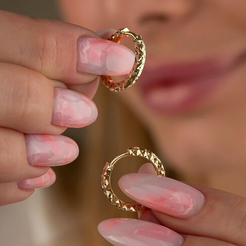 14K Solid Gold Hoop Huggie Earrings for Women,Diamond Cut Tiny Moon Earrings,Hypoallergenic, Gift for Her in Saudi Arabia