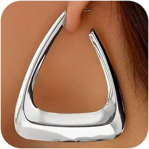 Large Gold Hollow Triangle Hoop Earring, Silver Punk Geometric Polish Drop Earrings for Women Trendy Minimalism Party Prom Charm Statement Jewelry Gift in Saudi Arabia