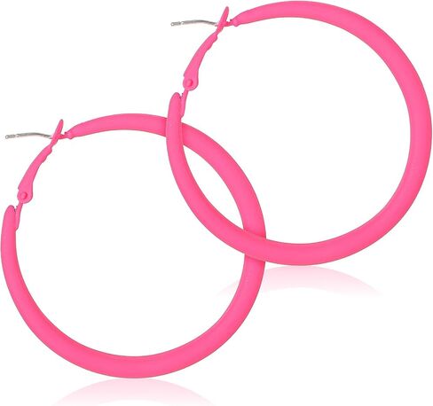 Neon Earrings for Women - Hot Pink Big Hoops Retro 80s 90s Earrings for Women for Halloween Glow Party Outfits Y2k Jewelry Accessories in Kuwait