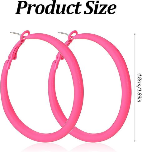 Neon Earrings for Women - Hot Pink Big Hoops Retro 80s 90s Earrings for Women for Halloween Glow Party Outfits Y2k Jewelry Accessories in Kuwait