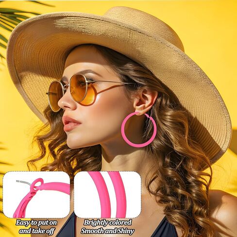 Neon Earrings for Women - Hot Pink Big Hoops Retro 80s 90s Earrings for Women for Halloween Glow Party Outfits Y2k Jewelry Accessories in Kuwait