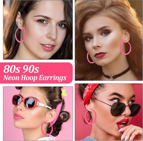 Neon Earrings for Women - Hot Pink Big Hoops Retro 80s 90s Earrings for Women for Halloween Glow Party Outfits Y2k Jewelry Accessories in Kuwait