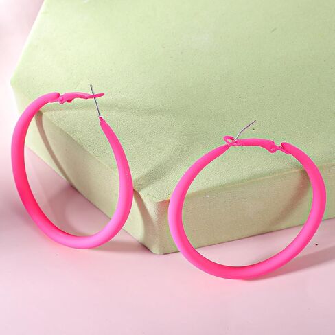 Neon Earrings for Women - Hot Pink Big Hoops Retro 80s 90s Earrings for Women for Halloween Glow Party Outfits Y2k Jewelry Accessories in Kuwait