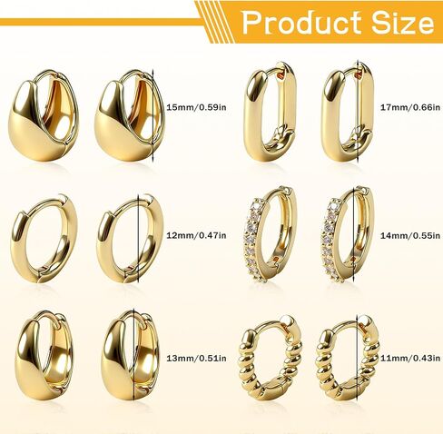 6 Pairs Stylish Gold Hoop Earrings for Women 14K Gold Plated Chunky Earrings & Huggie Earrings Collection Modern Open Hoop Style Hypoallergenic All-Day Wear Earrings Jewelry for Presents in Saudi Arabia
