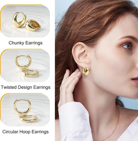 6 Pairs Stylish Gold Hoop Earrings for Women 14K Gold Plated Chunky Earrings & Huggie Earrings Collection Modern Open Hoop Style Hypoallergenic All-Day Wear Earrings Jewelry for Presents in Saudi Arabia