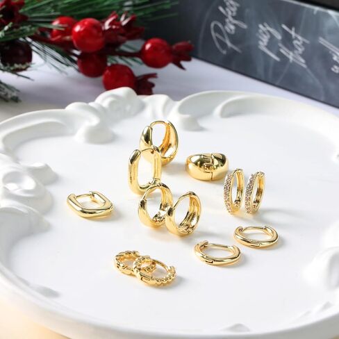 6 Pairs Stylish Gold Hoop Earrings for Women 14K Gold Plated Chunky Earrings & Huggie Earrings Collection Modern Open Hoop Style Hypoallergenic All-Day Wear Earrings Jewelry for Presents in Saudi Arabia