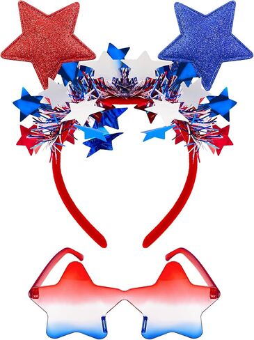 BleSky 2PCS Red White and Blue Headband 4th of July Headband for Women Patriotic Memorial Day Parade Halloween Party Favors in Saudi Arabia