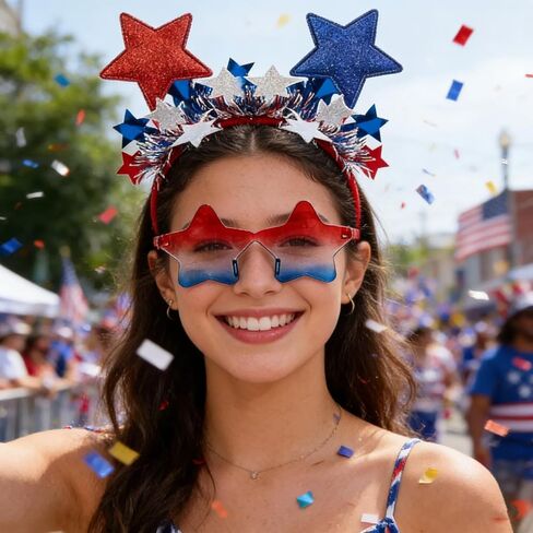 BleSky 2PCS Red White and Blue Headband 4th of July Headband for Women Patriotic Memorial Day Parade Halloween Party Favors in Saudi Arabia