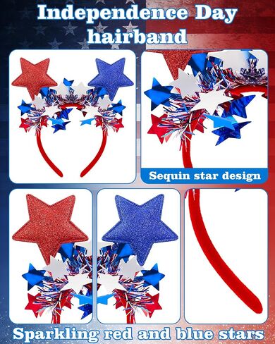 BleSky 2PCS Red White and Blue Headband 4th of July Headband for Women Patriotic Memorial Day Parade Halloween Party Favors in Saudi Arabia