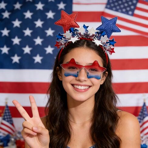 BleSky 2PCS Red White and Blue Headband 4th of July Headband for Women Patriotic Memorial Day Parade Halloween Party Favors in Saudi Arabia