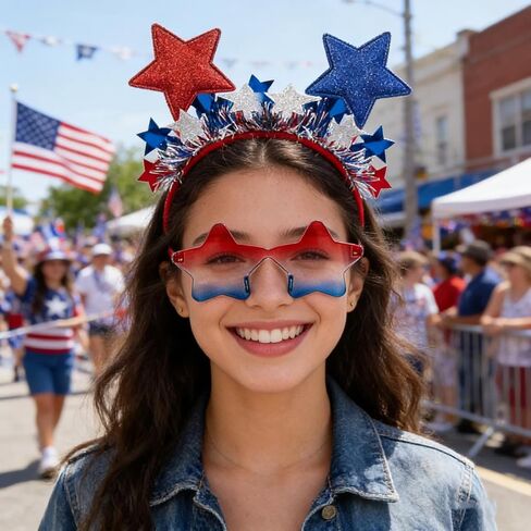 BleSky 2PCS Red White and Blue Headband 4th of July Headband for Women Patriotic Memorial Day Parade Halloween Party Favors in Saudi Arabia