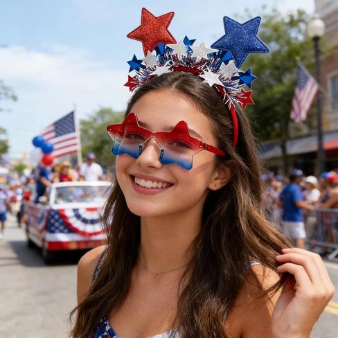 BleSky 2PCS Red White and Blue Headband 4th of July Headband for Women Patriotic Memorial Day Parade Halloween Party Favors in Saudi Arabia