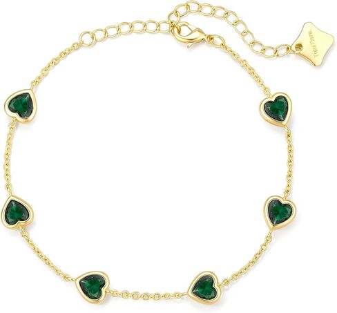 Bracelet for Women Dainty Adjustable Heart Link Bracelet 14K Gold Plated with Cubic Zirconia Heart Stones Jewelry Gift for Her,6.5"+2" Inches in Saudi Arabia