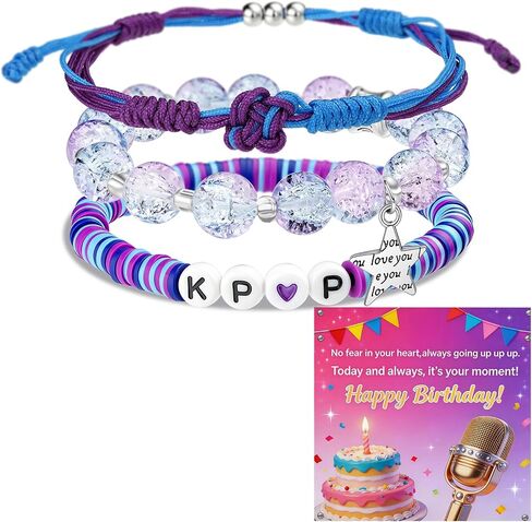 KPop سوار Merch Stuff وبطاقة عيد ميلاد، سوار طين بوليمر قابل للتمدد، إكسسوارات ملابس ديكور حفلات KPop Jewelry، هدية لمحبي الأخت والابنة in Kuwait