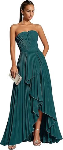 Hi-Lo Bridesmaid Dresses Long 2026 for Women's Strapless Formal Evening Dresses with Pleats in Saudi Arabia