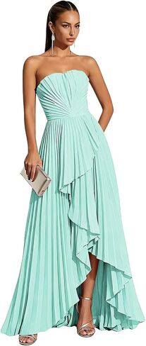 Hi-Lo Bridesmaid Dresses Long 2026 for Women's Strapless Formal Evening Dresses with Pleats in Kuwait