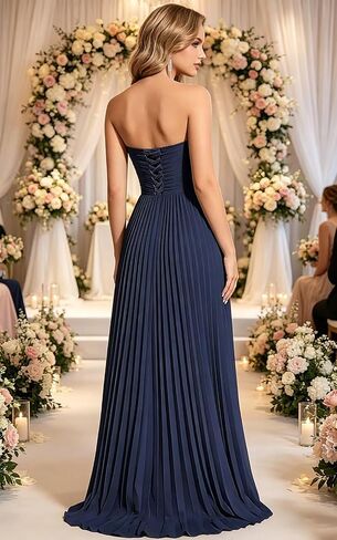 Hi-Lo Bridesmaid Dresses Long 2026 for Women's Strapless Formal Evening Dresses with Pleats in Kuwait