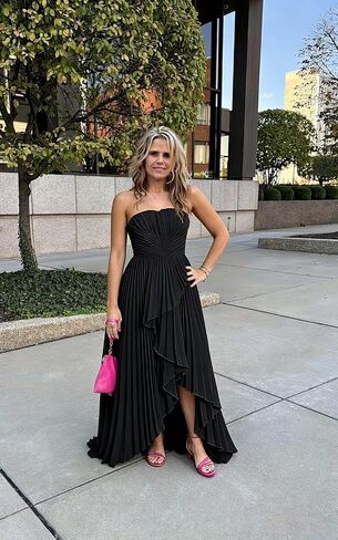 Hi-Lo Bridesmaid Dresses Long 2026 for Women's Strapless Formal Evening Dresses with Pleats in Kuwait