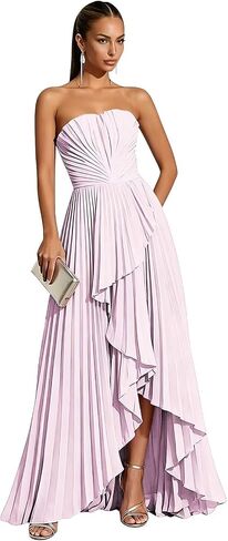 Hi-Lo Bridesmaid Dresses Long 2026 for Women's Strapless Formal Evening Dresses with Pleats in Kuwait