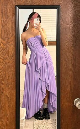Hi-Lo Bridesmaid Dresses Long 2026 for Women's Strapless Formal Evening Dresses with Pleats in Kuwait