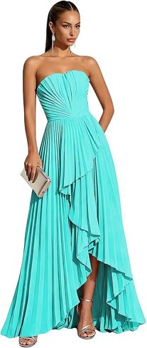 Hi-Lo Bridesmaid Dresses Long 2026 for Women's Strapless Formal Evening Dresses with Pleats in Kuwait