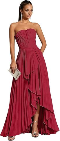 Hi-Lo Bridesmaid Dresses Long 2026 for Women's Strapless Formal Evening Dresses with Pleats in Kuwait