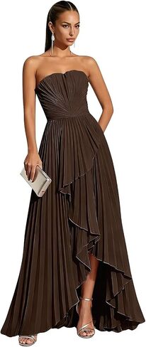 Hi-Lo Bridesmaid Dresses Long 2026 for Women's Strapless Formal Evening Dresses with Pleats in Kuwait