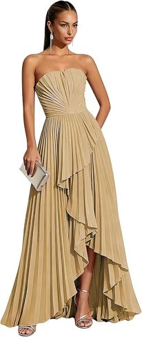 Hi-Lo Bridesmaid Dresses Long 2026 for Women's Strapless Formal Evening Dresses with Pleats in Kuwait