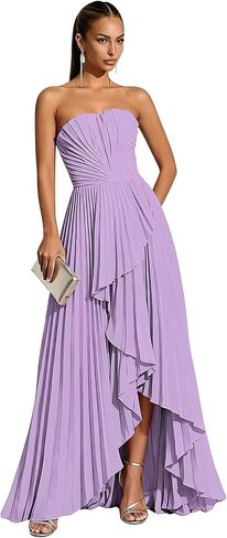 Hi-Lo Bridesmaid Dresses Long 2026 for Women's Strapless Formal Evening Dresses with Pleats in Kuwait