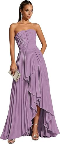 Hi-Lo Bridesmaid Dresses Long 2026 for Women's Strapless Formal Evening Dresses with Pleats in Kuwait