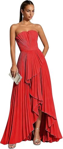 Hi-Lo Bridesmaid Dresses Long 2026 for Women's Strapless Formal Evening Dresses with Pleats in Kuwait