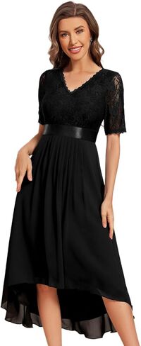 فساتين زفاف ضيوف الزفاف من Ever-Pretty برقبة على شكل V دانتيل شيفون نصف كم A Line Hi-Lo 04489 in Kuwait