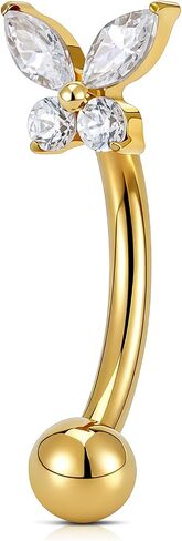 حلق FINE4U ASTM F136 من التيتانيوم على شكل فراشة صغيرة منحني CZ - 16G 6 مم/8 مم للحواجب Ashley Vertical Labret مجوهرات ثقب ملولبة داخليًا in Kuwait