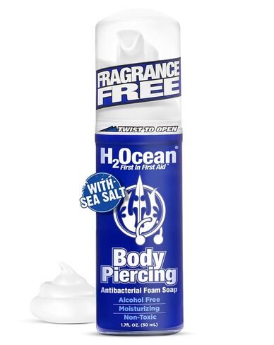 H2Ocean Body Piercing Foam Soap - Organic Sea Salt Aftercare with Aloe Vera, Alcohol-Free, Unscented, Vegan & Gentle Cleansing Tattoo and Piercing Soap for Moisturizing - 1.7oz in Saudi Arabia
