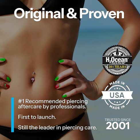 H2Ocean Body Piercing Foam Soap - Organic Sea Salt Aftercare with Aloe Vera, Alcohol-Free, Unscented, Vegan & Gentle Cleansing Tattoo and Piercing Soap for Moisturizing - 1.7oz in Saudi Arabia
