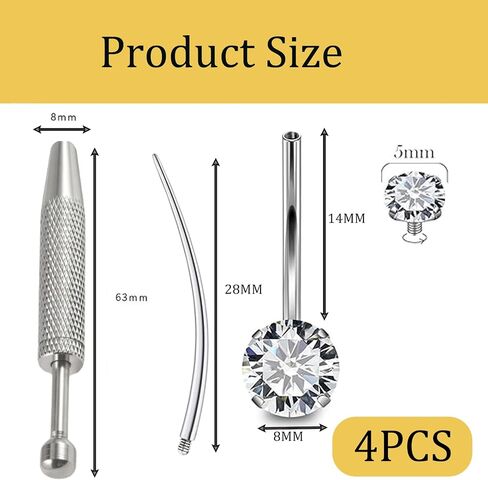 4 Pcs Silver Belly Button Rings Set, Smooth Polished Surface Designs Navel Piercing Jewelry, Suitable for Daily Life or at A Party Fashion Apperence Women's Body Piercing Jewelry in Saudi Arabia