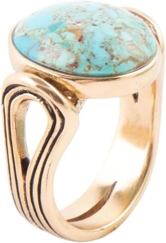 Barse Jewelry Nova Blue Turquoise and Golden Oval Ring in Saudi Arabia