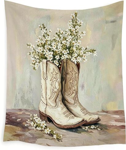 WPQTHIP Western Cowgirl Tapestry, Rustic Floral Cowgirl Boots Wall Tapestries, Vintage Country Southwestern Wall Hanging Decor for Girls Room Dorm Home Bedroom Living Room, 50x60 Inch in Kuwait