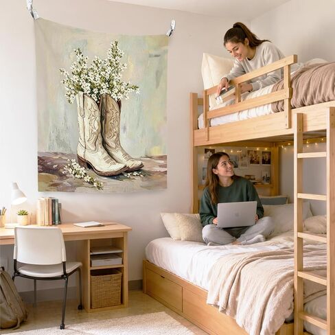 WPQTHIP Western Cowgirl Tapestry, Rustic Floral Cowgirl Boots Wall Tapestries, Vintage Country Southwestern Wall Hanging Decor for Girls Room Dorm Home Bedroom Living Room, 50x60 Inch in Kuwait
