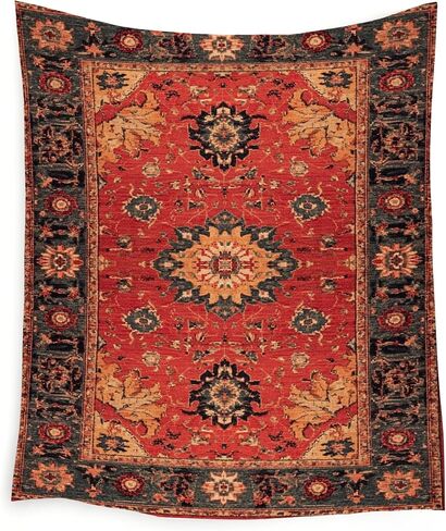 WPQTHIP Vintage Red Boho Tapestry, Traditional Oriental Floral Wall Tapestries, Antique Ethnic Folk Art Flower Wall Hanging Decor for Home Bedroom Living Room Office, 50x60 Inch in Kuwait