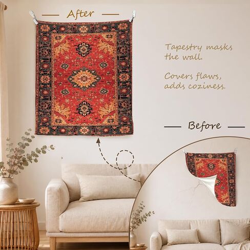 WPQTHIP Vintage Red Boho Tapestry, Traditional Oriental Floral Wall Tapestries, Antique Ethnic Folk Art Flower Wall Hanging Decor for Home Bedroom Living Room Office, 50x60 Inch in Kuwait