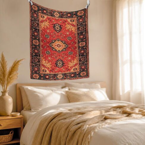 WPQTHIP Vintage Red Boho Tapestry, Traditional Oriental Floral Wall Tapestries, Antique Ethnic Folk Art Flower Wall Hanging Decor for Home Bedroom Living Room Office, 50x60 Inch in Kuwait