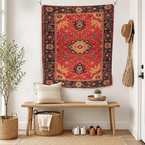 WPQTHIP Vintage Red Boho Tapestry, Traditional Oriental Floral Wall Tapestries, Antique Ethnic Folk Art Flower Wall Hanging Decor for Home Bedroom Living Room Office, 50x60 Inch in Kuwait