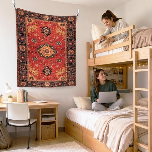 WPQTHIP Vintage Red Boho Tapestry, Traditional Oriental Floral Wall Tapestries, Antique Ethnic Folk Art Flower Wall Hanging Decor for Home Bedroom Living Room Office, 50x60 Inch in Kuwait